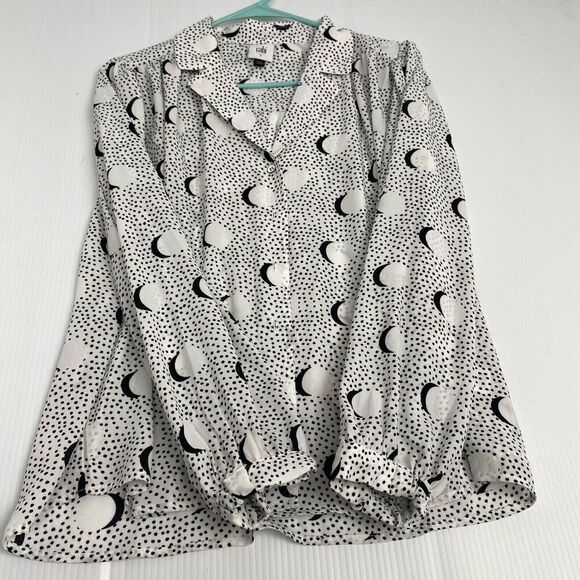 Cabi Eclipse Blouse size S style4340 Moon figures white/Black With Front Buttons - Picture 9 of 11